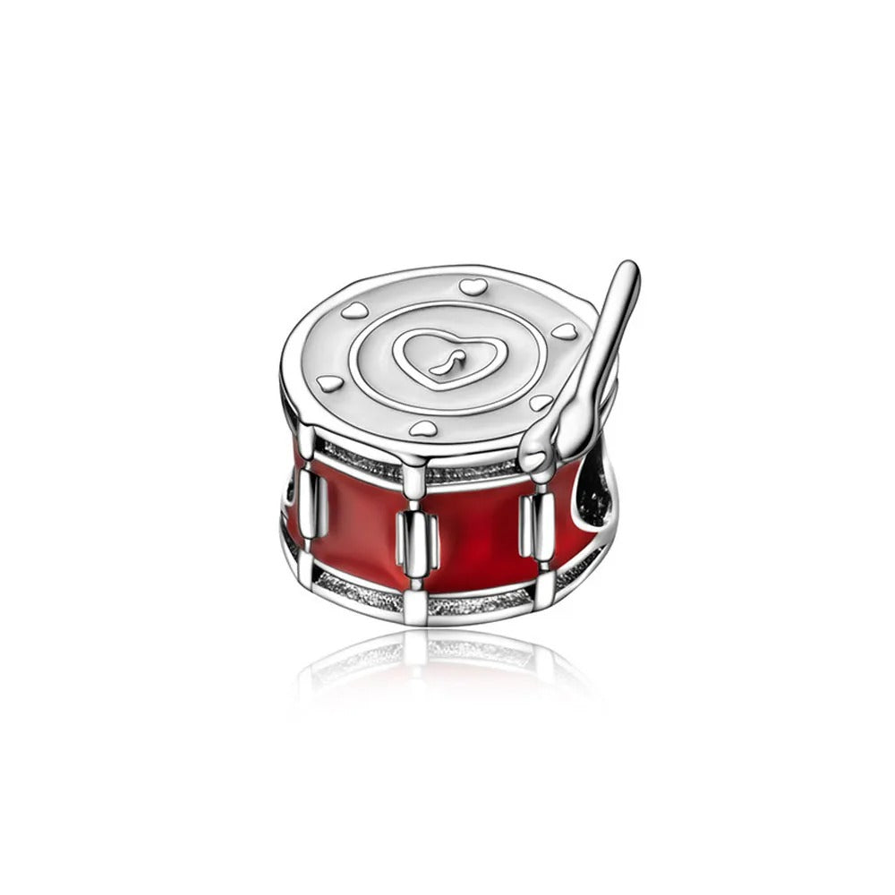 Berloque Tambor em Prata 925 com detalhe vermelho para pulseira feminina