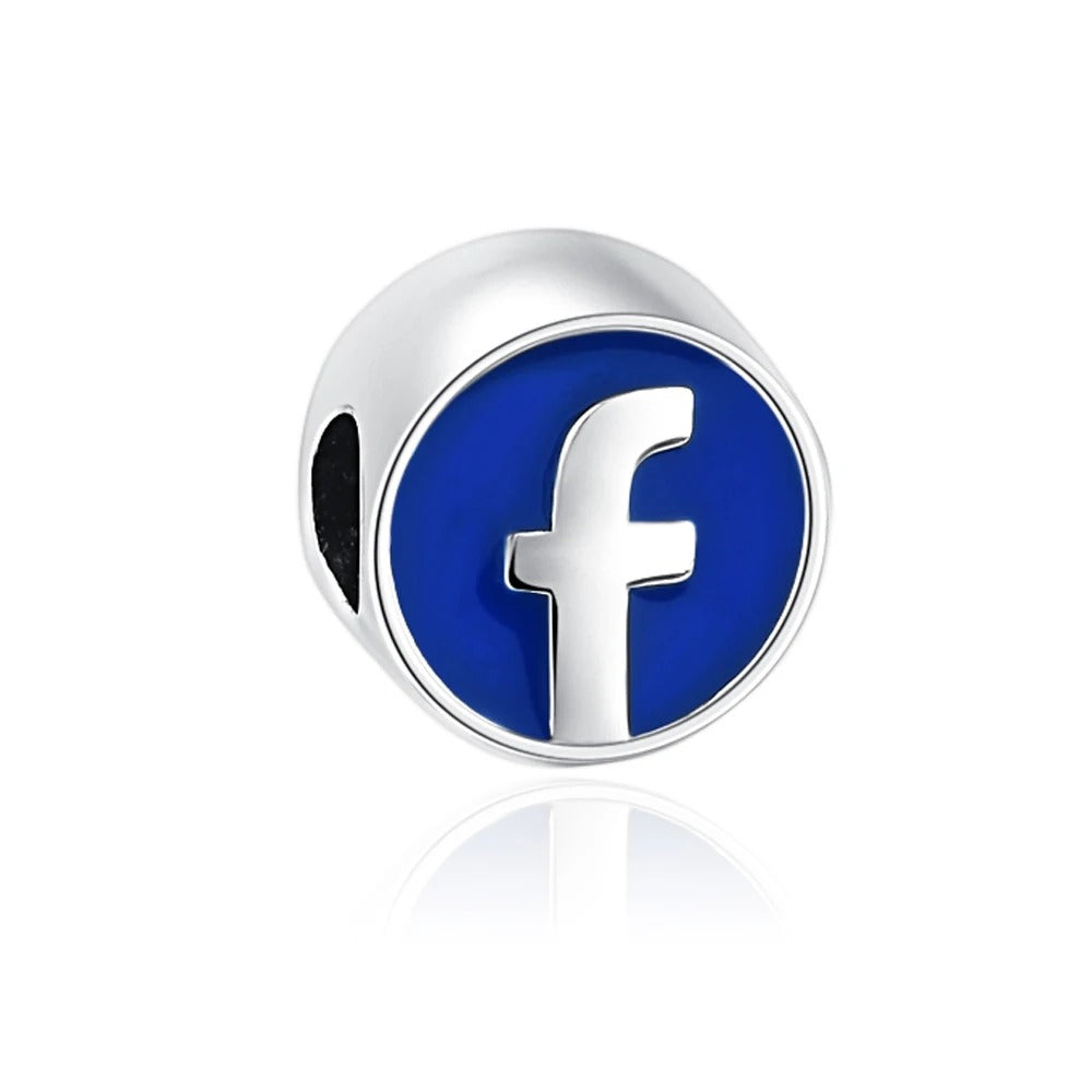 Berloque Facebook em Prata 925 para pulseira estilo Pandora inspirado na rede social Facebook