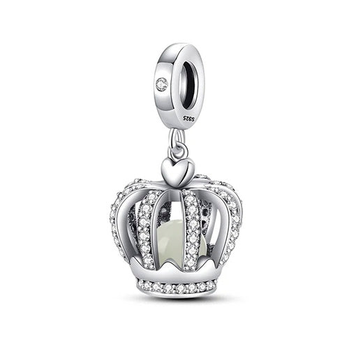 Berloque Coroa Real em Prata 925 com cristais para pulseira estilo Pandora