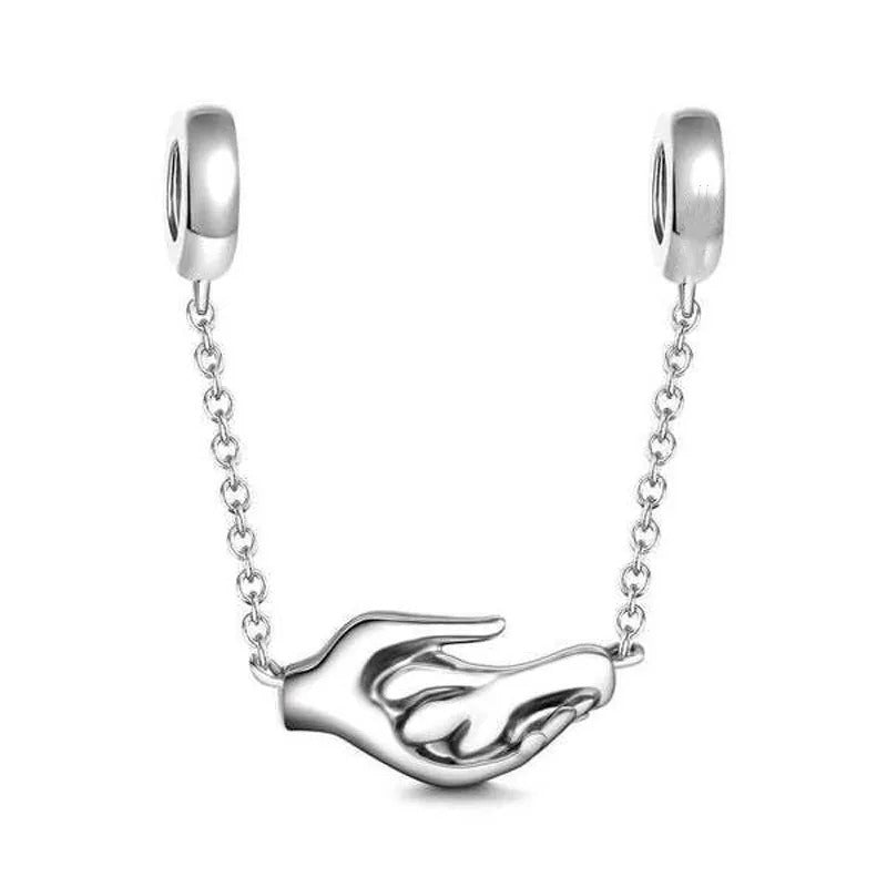 Corrente Mãos em Prata 925 para pulseira estilo Pandora com detalhe de mãos simbolizando união e carinho