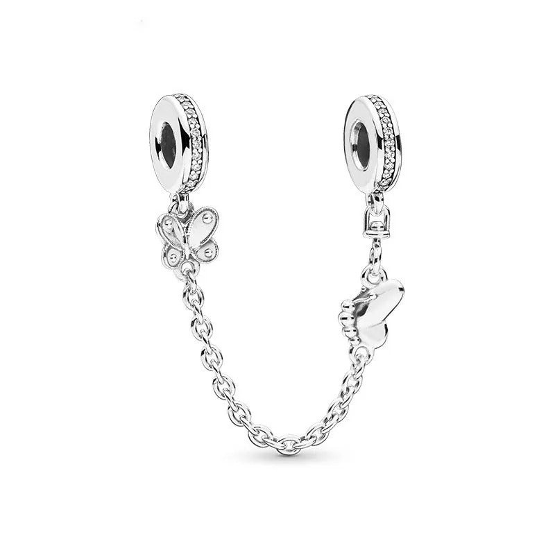 Corrente Borboleta em Prata 925 para pulseira estilo Pandora com detalhes de borboletas e zircônias