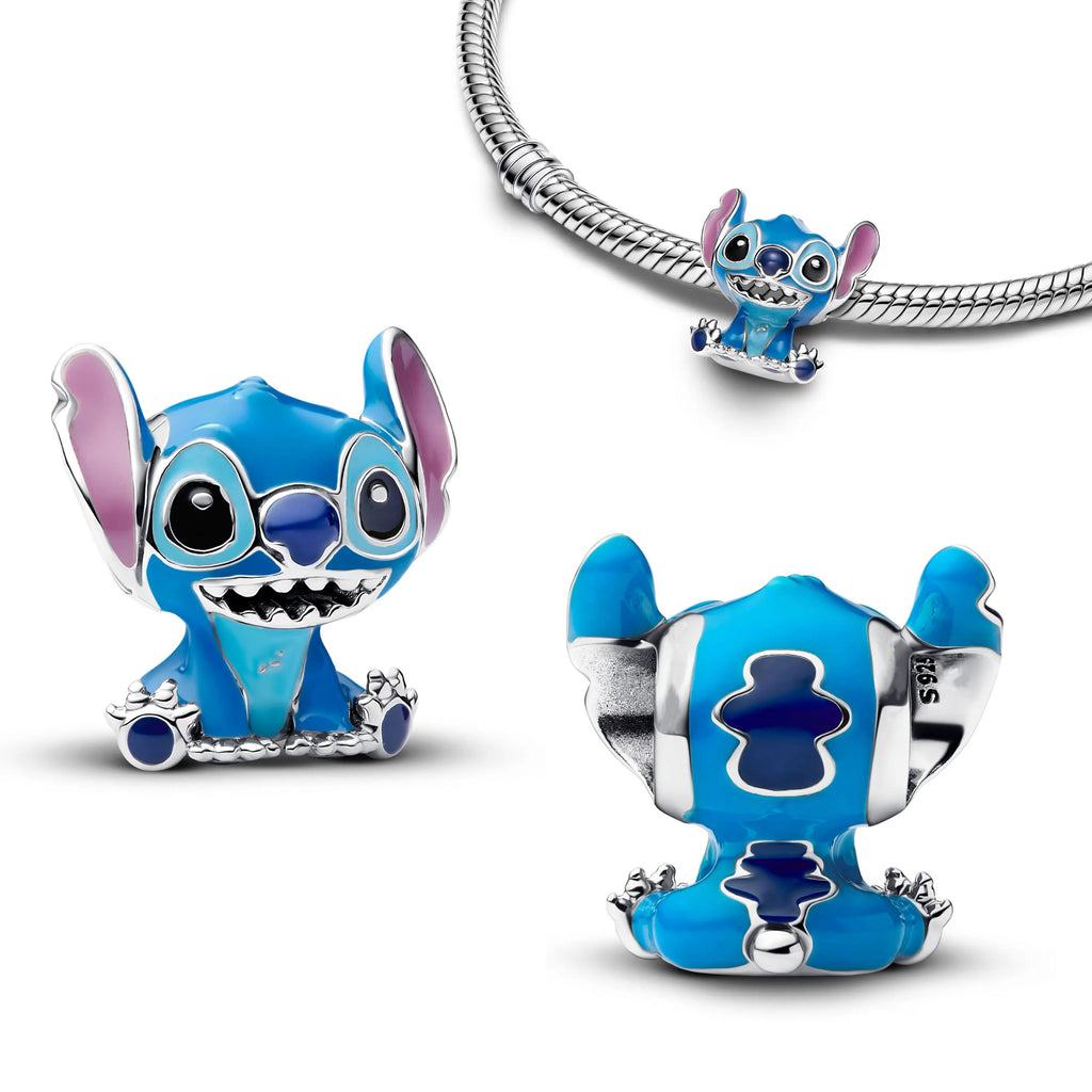 Berloque Stitch Lilo e Stitch em Prata 925 azul para pulseira feminina