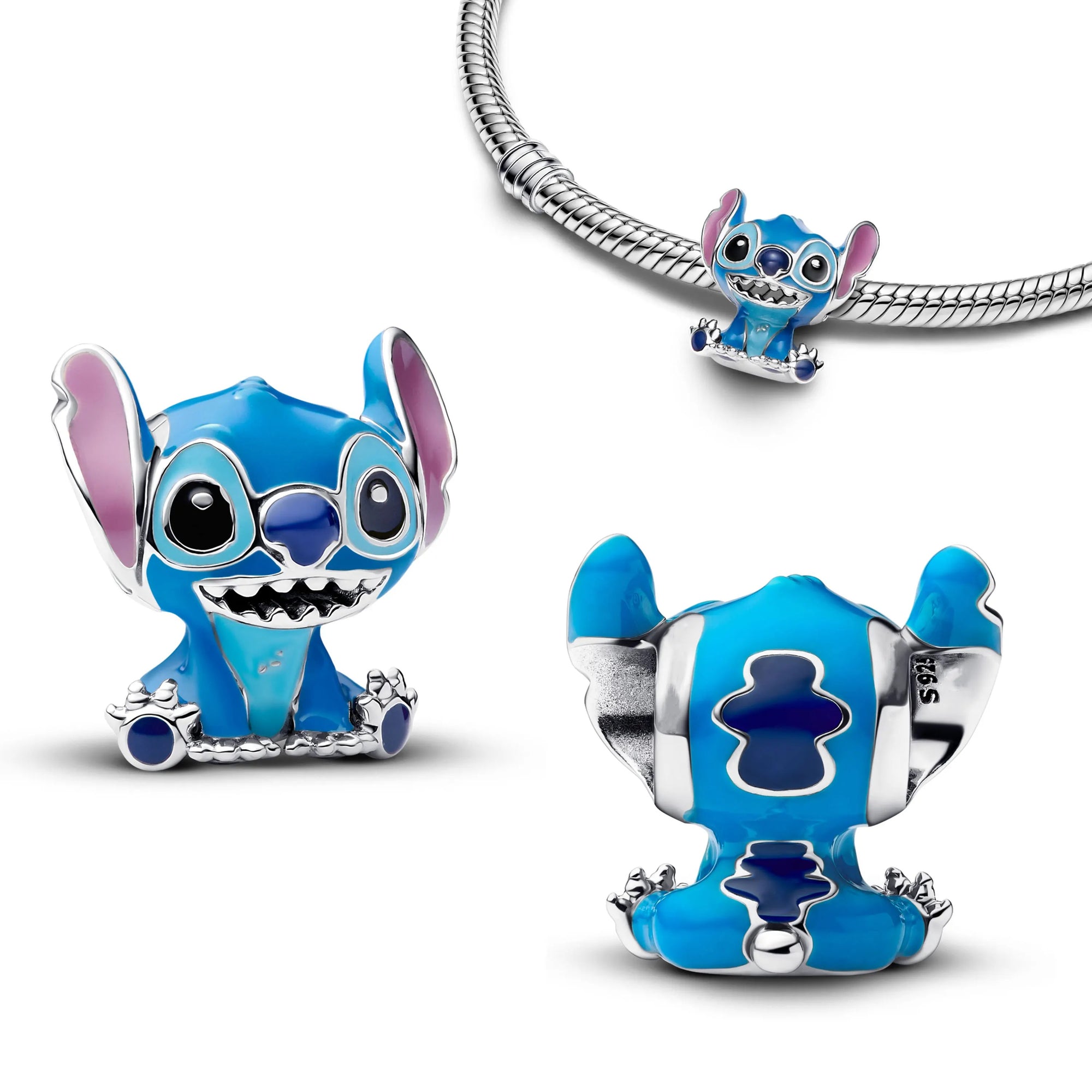 Berloque Stitch Lilo e Stitch em Prata 925 azul para pulseira feminina