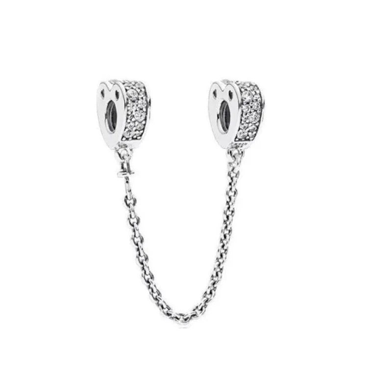 Corrente Coração em Prata 925 para pulseira estilo Pandora com detalhes de coração e zircônias