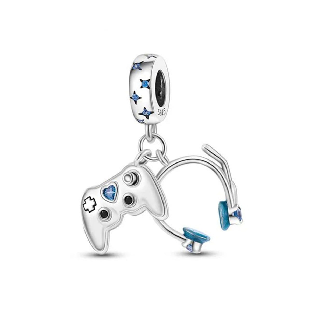 Berloque Gamer em Prata 925 com controle e fone de ouvido para pulseira feminina