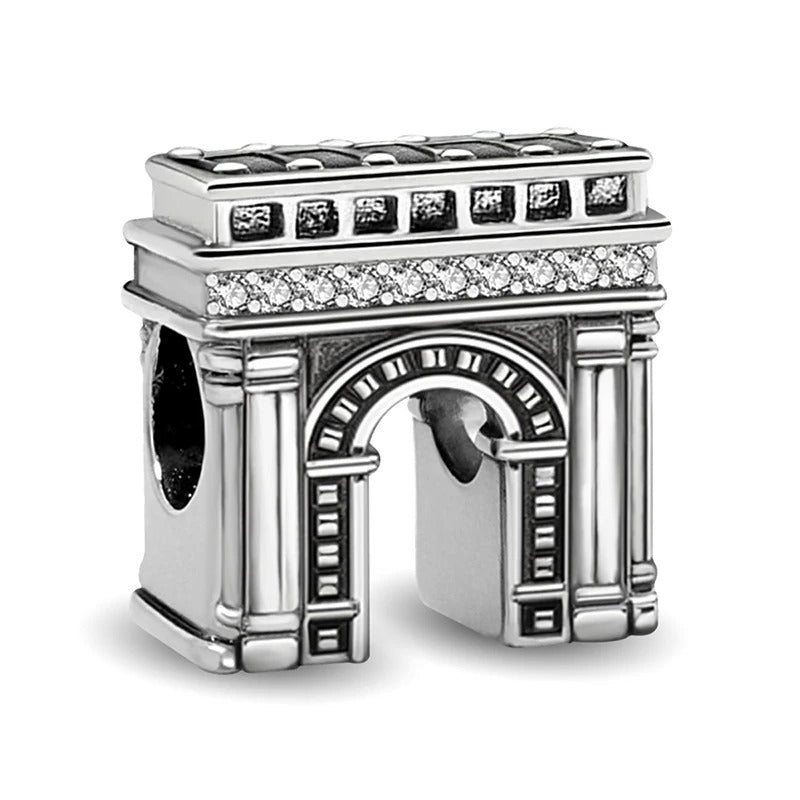 Berloque Arco do Triunfo em Prata 925 para pulseira feminina estilo Pandora