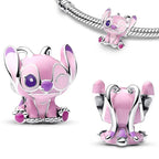 Berloque Angel Lilo e Stitch em Prata 925 rosa para pulseira feminina