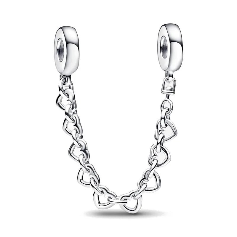 Corrente Corações em Prata 925 para pulseira estilo Pandora com elos em formato de coração