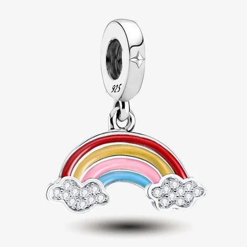 Berloque Arco-Íris em Prata 925 com nuvens brilhantes para pulseira feminina