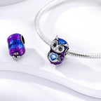 Berloque Coruja Azul em Prata 925 com coração azul para pulseira feminina