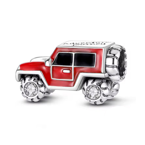 Berloque Jeep de Viagem em Prata 925 vermelho para pulseira feminina estilo Pandora