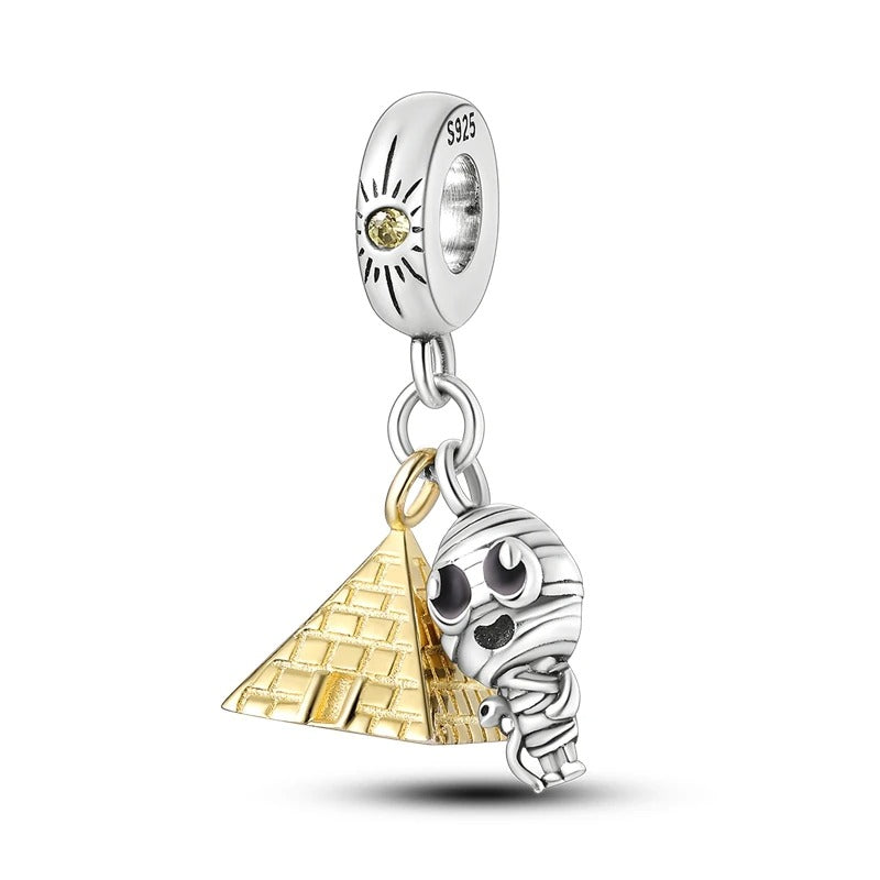 Berloque Egito Pirâmide e Múmia em Prata 925 para pulseira feminina estilo Pandora