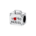 Berloque Mala de Viagem em Prata 925 com coração vermelho para pulseira feminina estilo Pandora