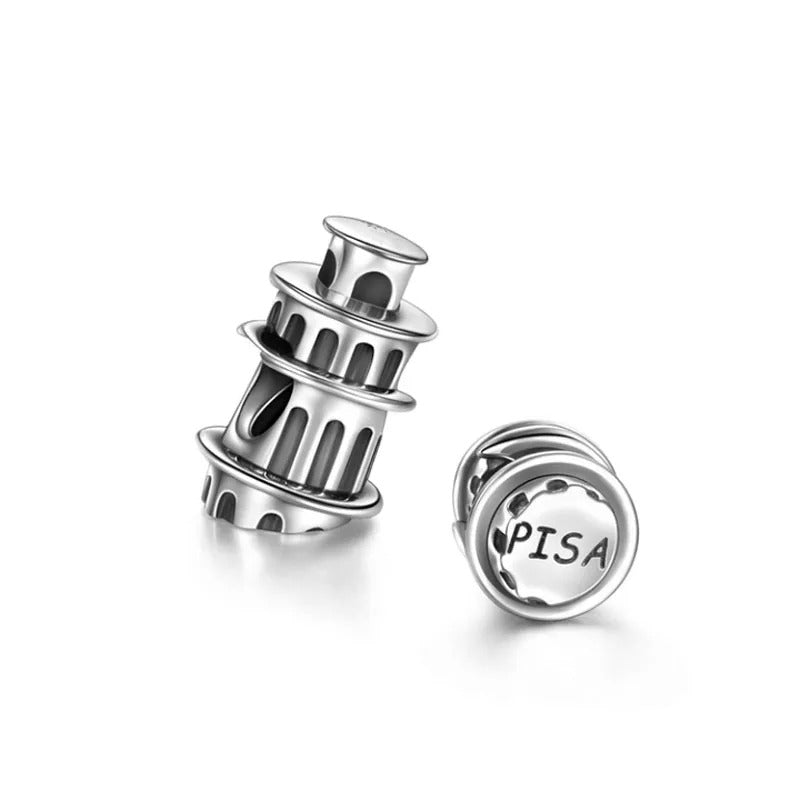 Berloque Torre de Pisa em Prata 925 para pulseira feminina estilo Pandora