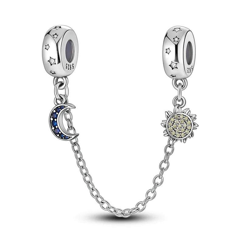 Corrente Sol & Lua em Prata 925 com detalhes de sol, lua e estrelas para pulseira estilo Pandora